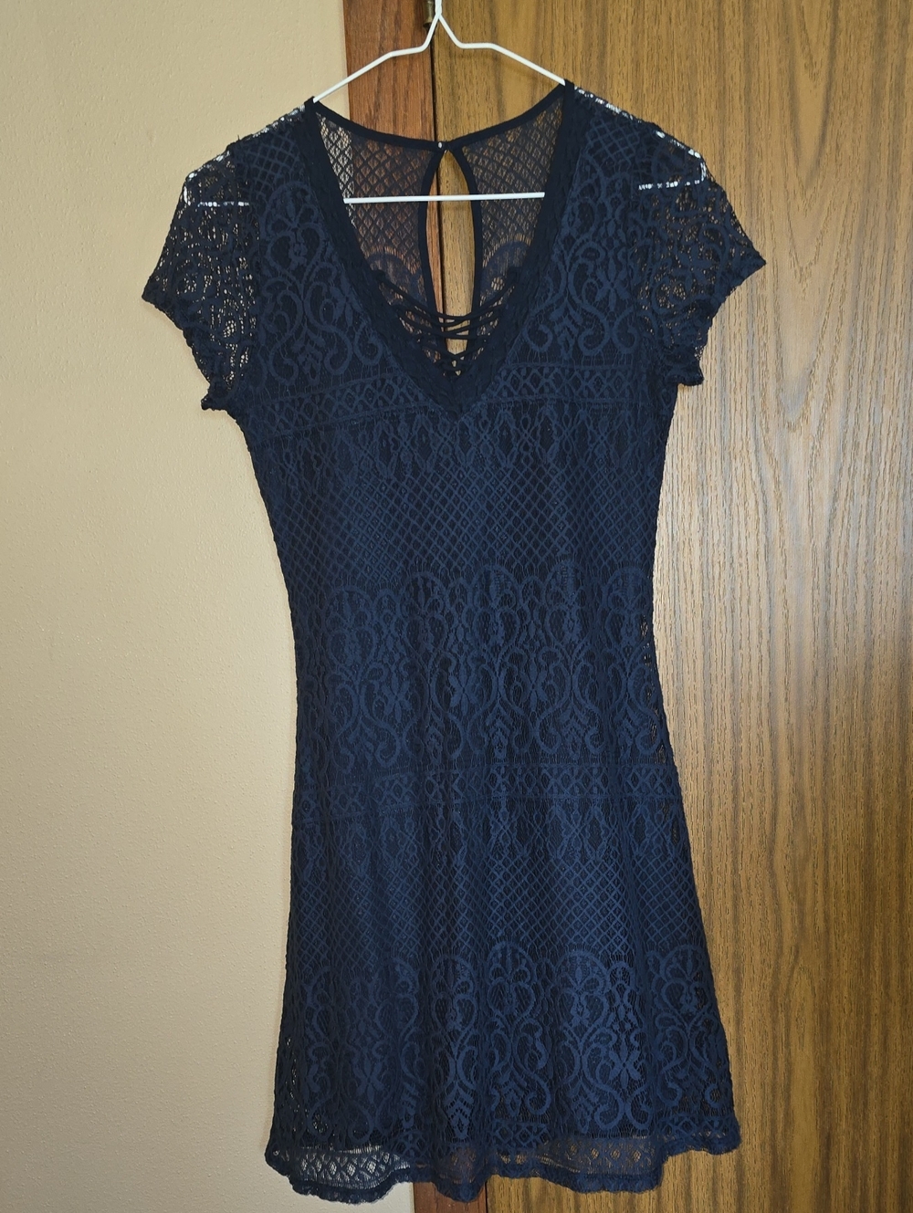Hollister Navy Lace Mini Dress with Keyhole Back